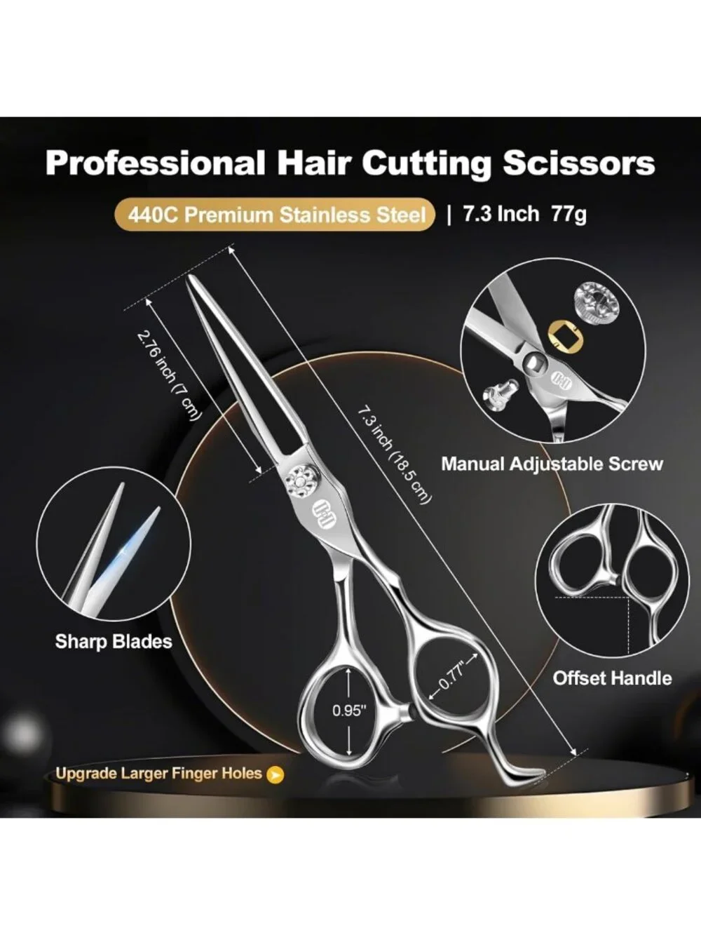 7” Professional Hair Cutting Scissors Kit - 440C Barber Shears & Accessories